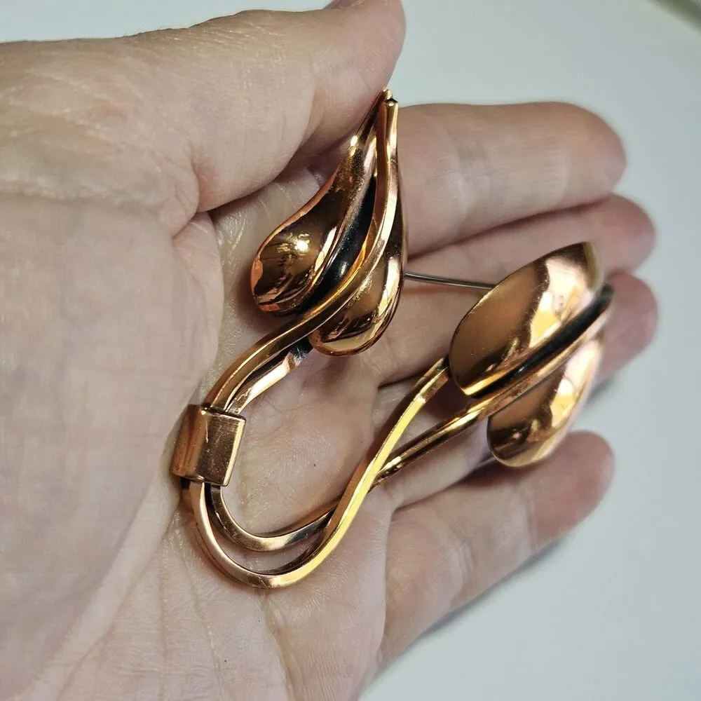 Vintage Midcentury Copper Modernist Renoir Leaf Brooch Pin